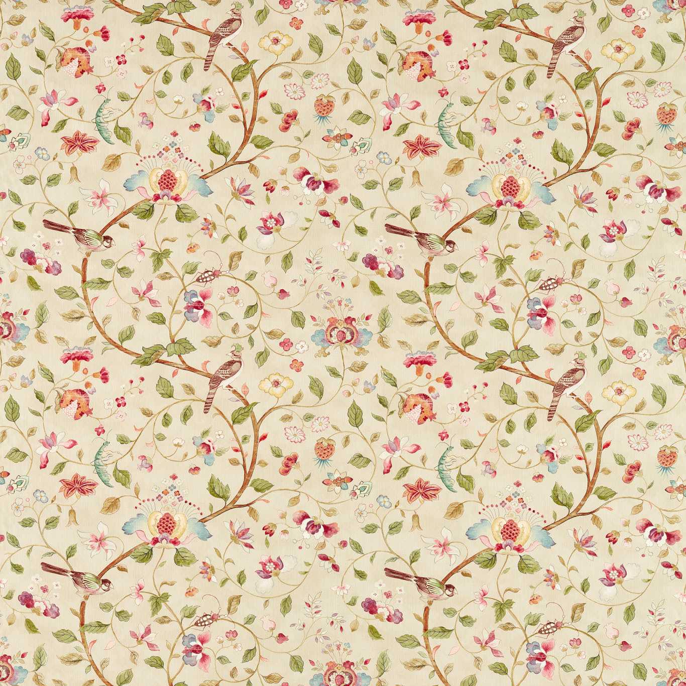 Arils Garden Olive/Mulberry Fabric By Sanderson