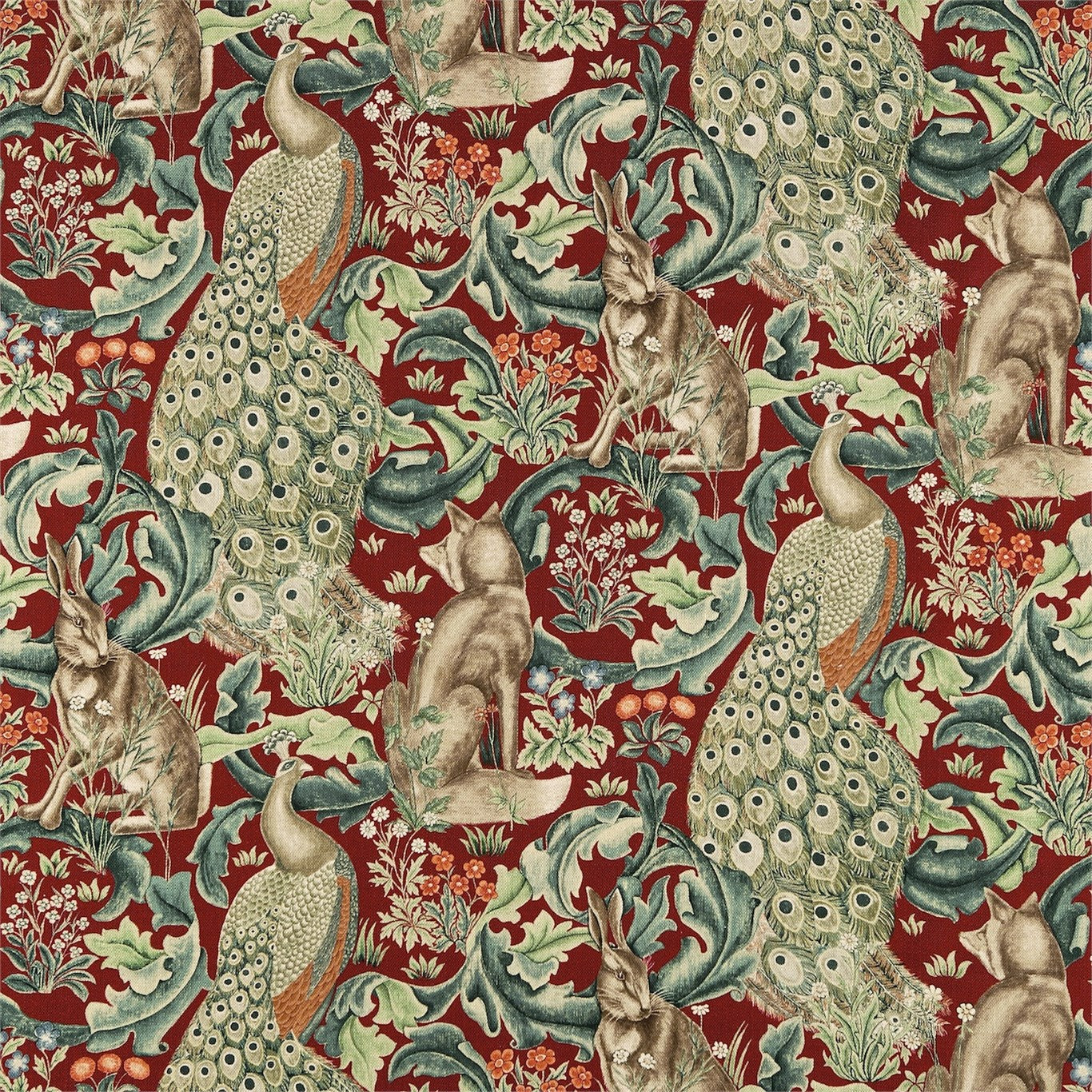 Forest 222533 Red Fabric By Morris & Co