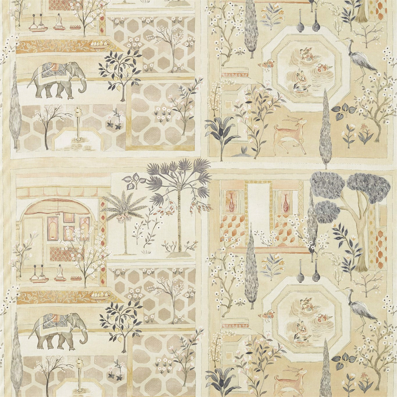 Sultans Garden Sepia/Amber Fabric By Sanderson