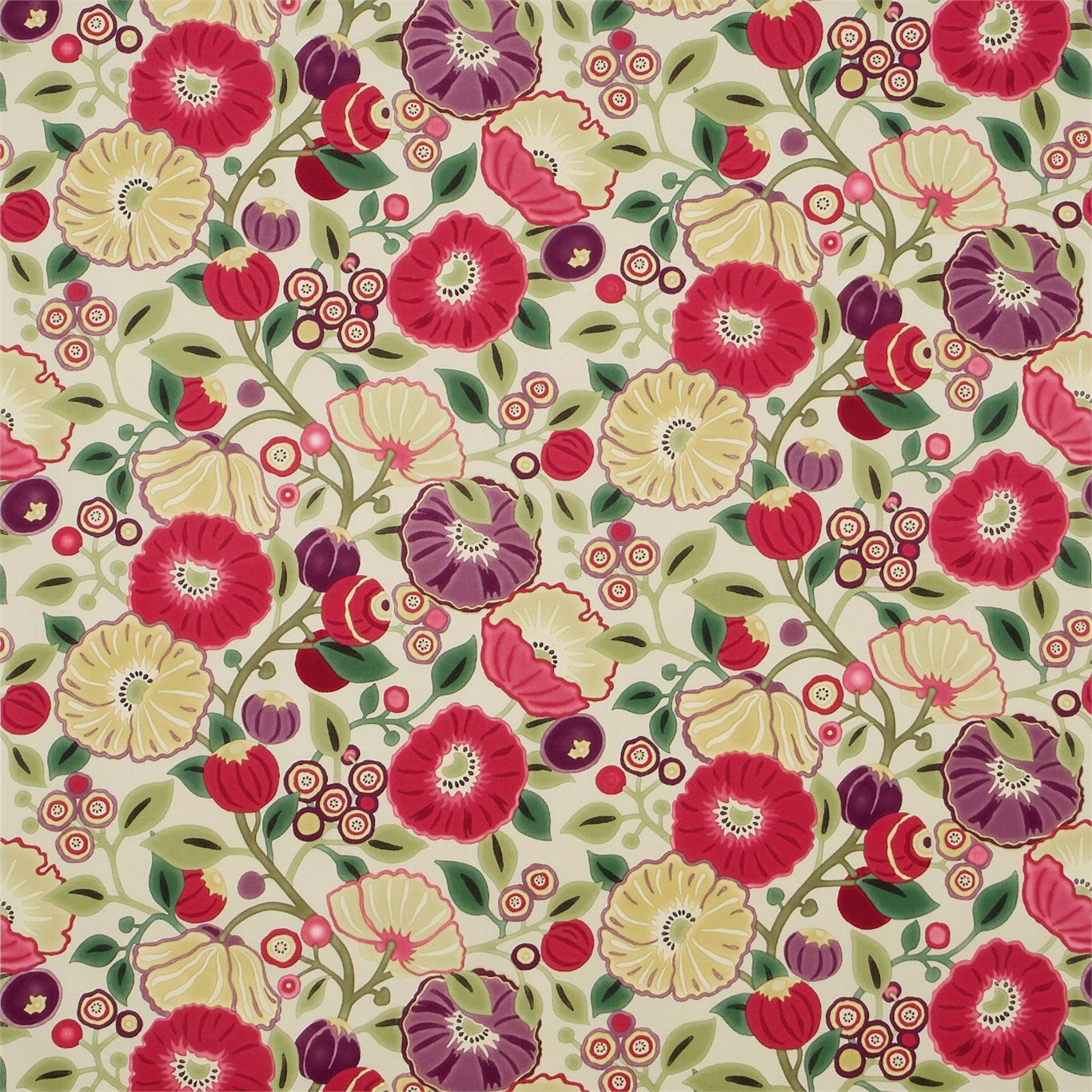 Tree Poppy Red/Plum Fabric By Sanderson