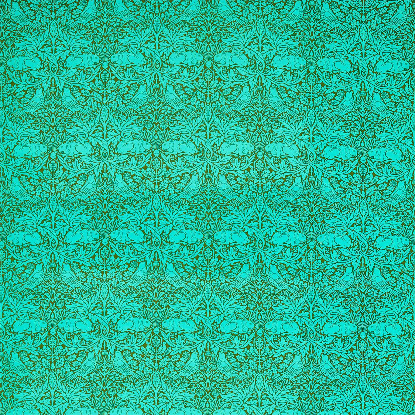 Brer Rabbit Olive/Turquoise Fabric By Morris & Co