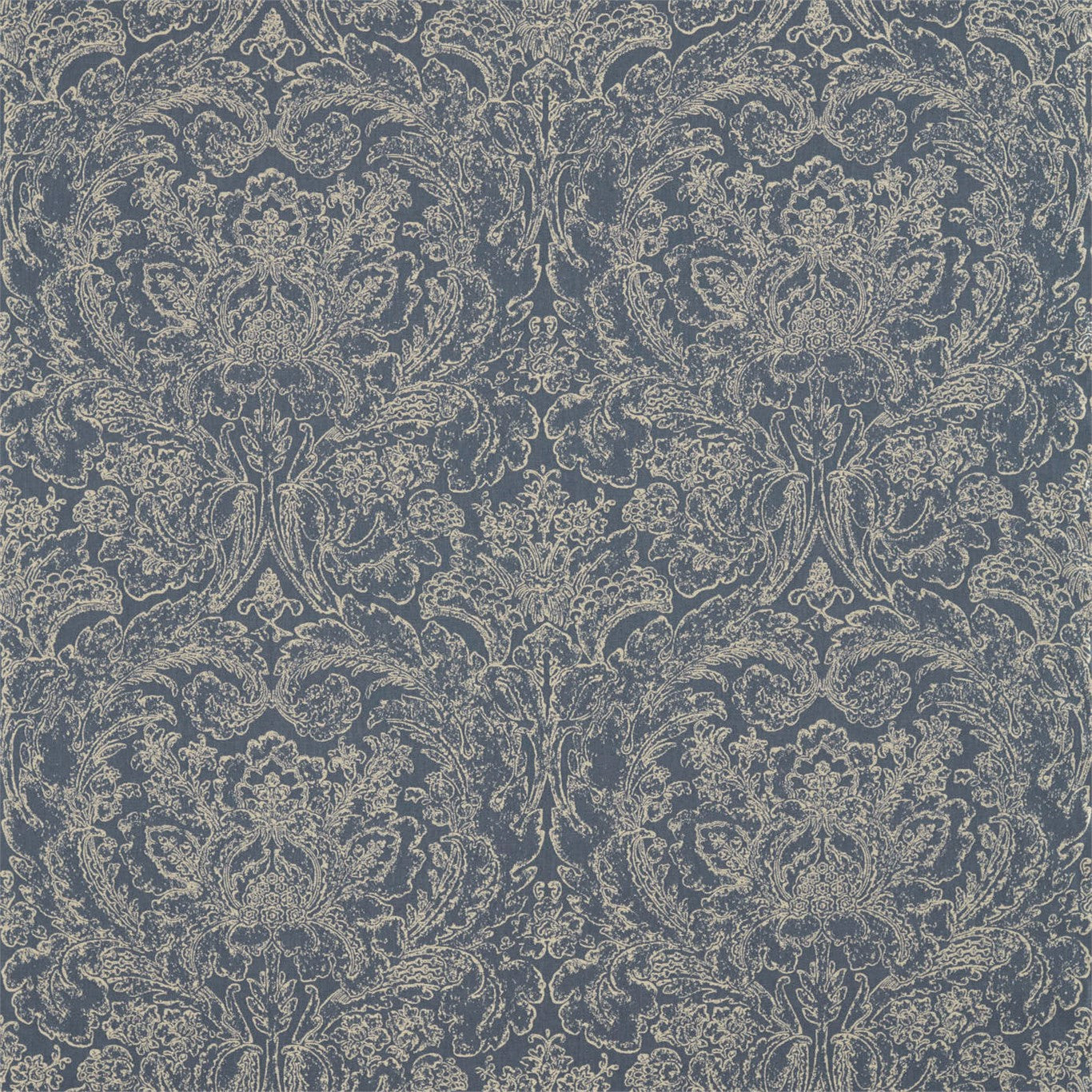 Courtney Damask Indigo Fabric By Sanderson