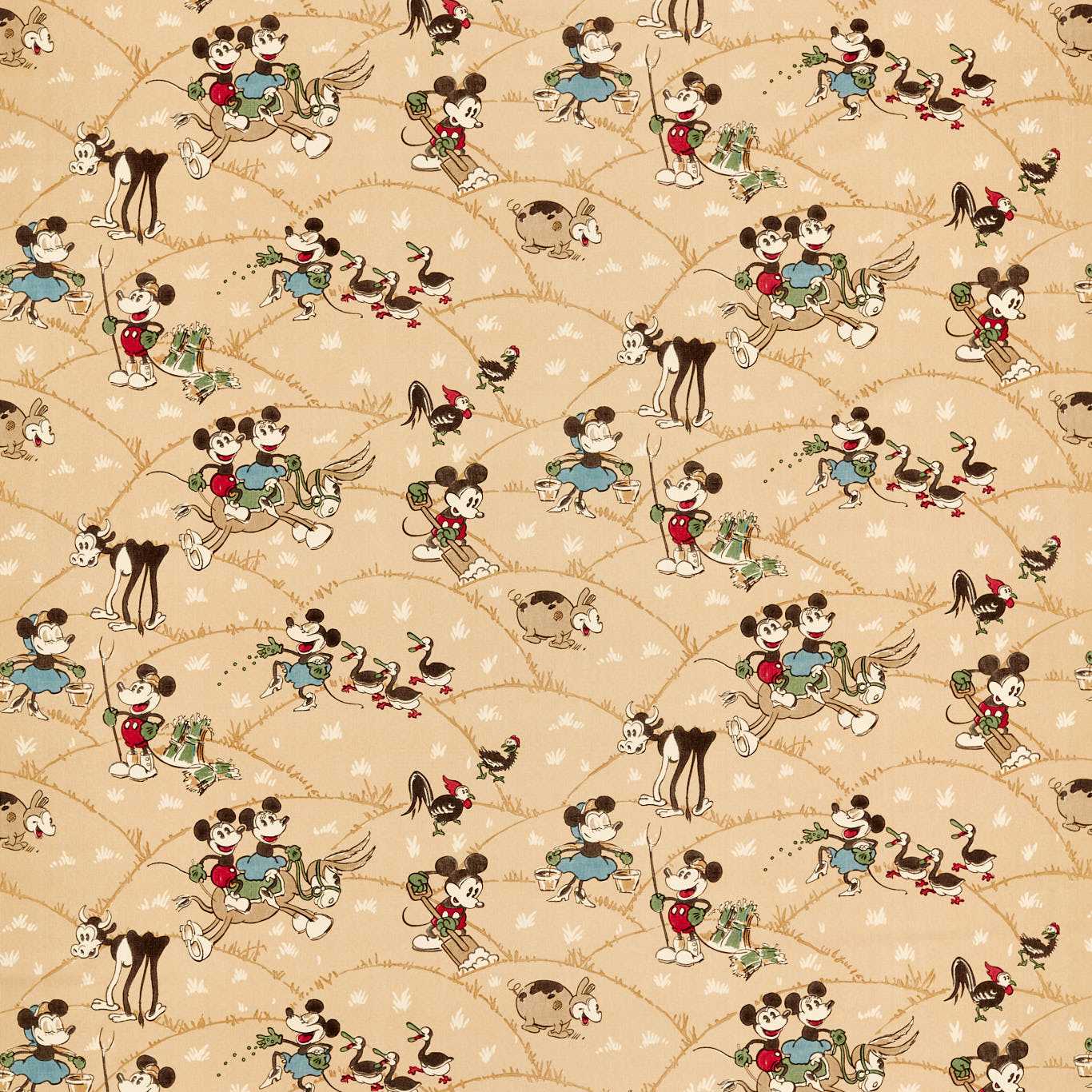 Mickey At the Farm Butterscotch Fabric By Sanderson