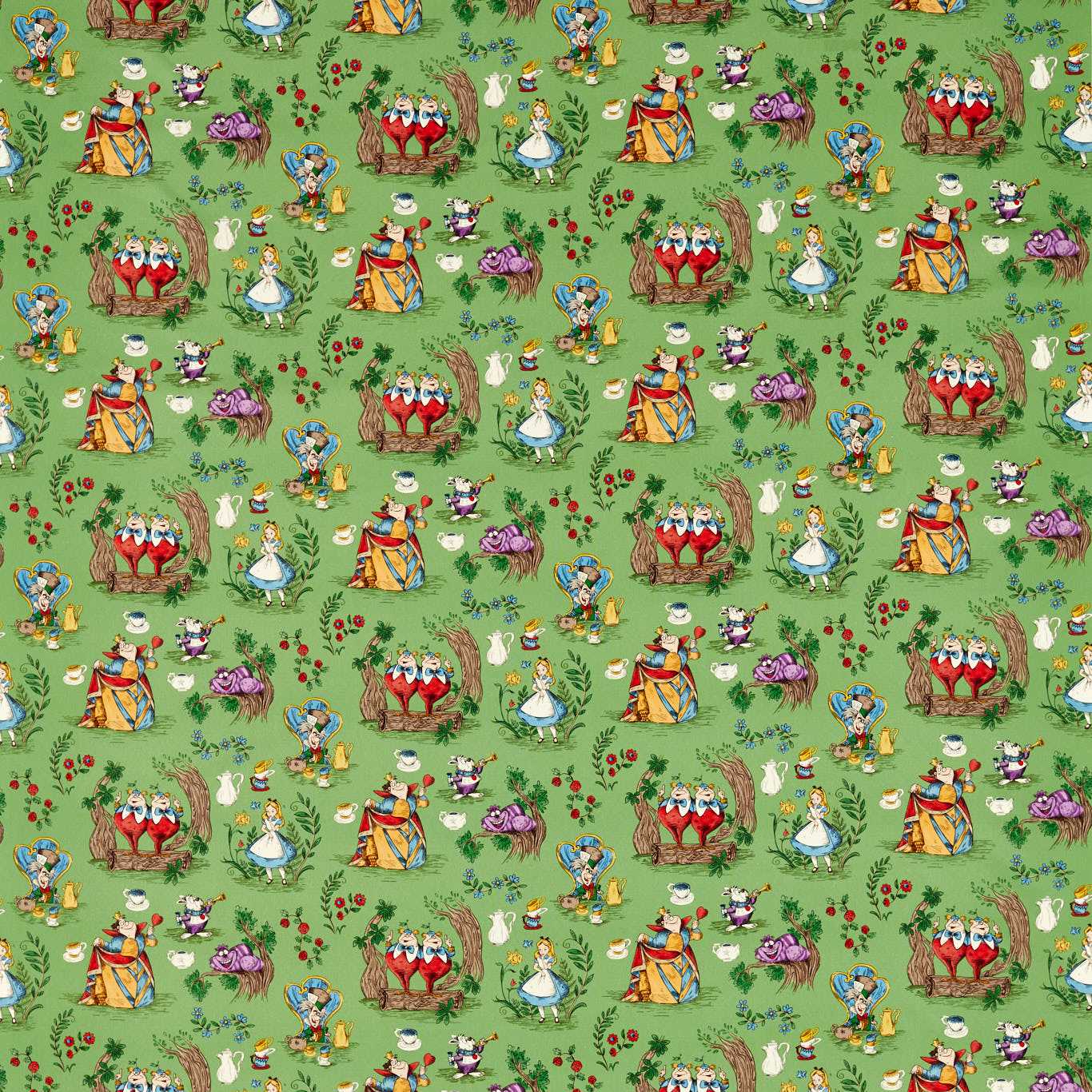 Alice in Wonderland Gumball Green Fabric By Sanderson