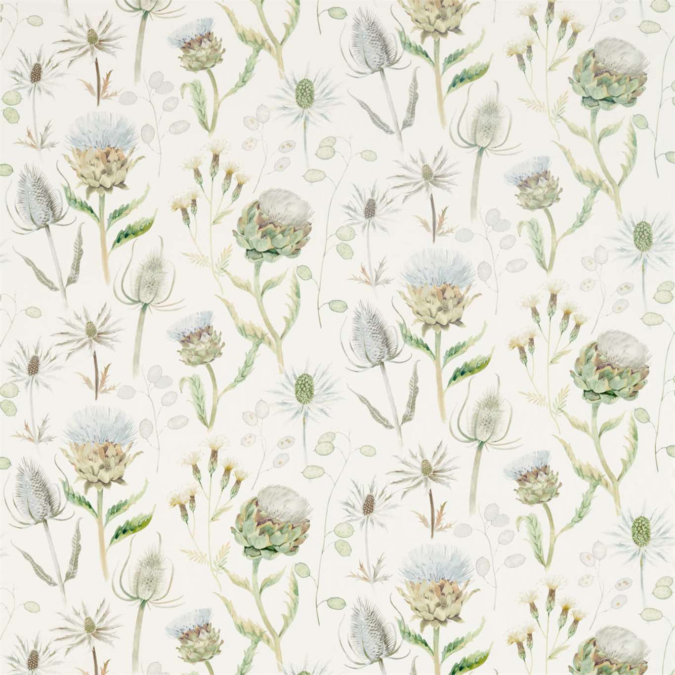 Thistle Garden Mist/Pebble Fabric By Sanderson