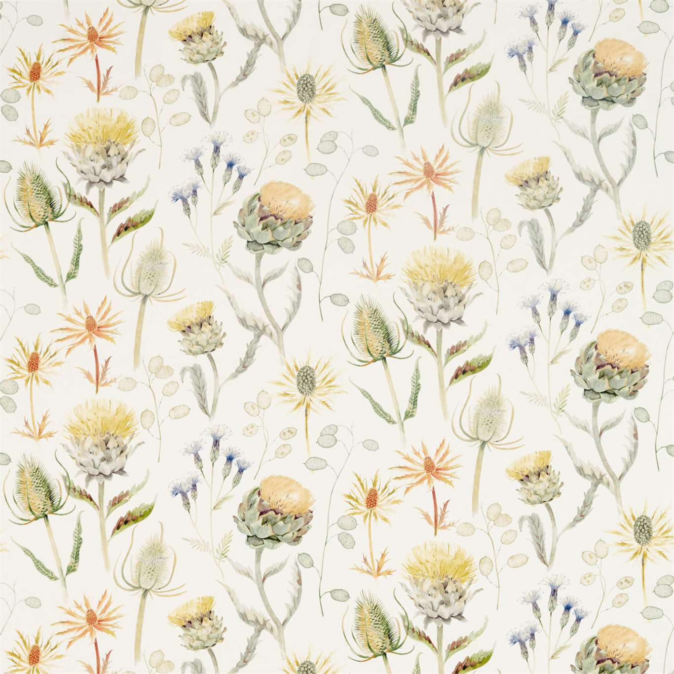 Thistle Garden Ochre/Olive Fabric By Sanderson