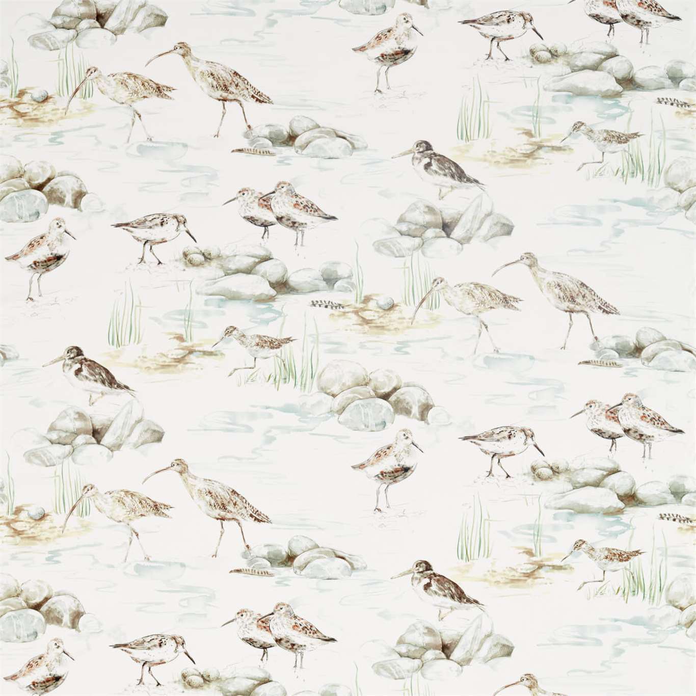 Estuary Birds Mist/Ivory Fabric By Sanderson