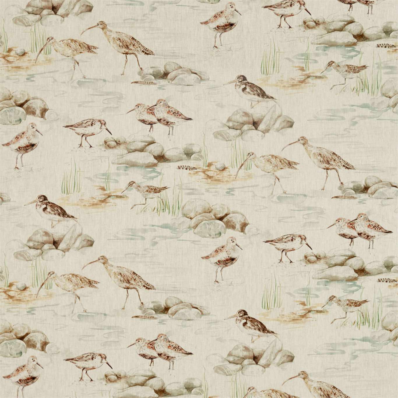 Estuary Birds Linen Eggshell/Nest Fabric By Sanderson