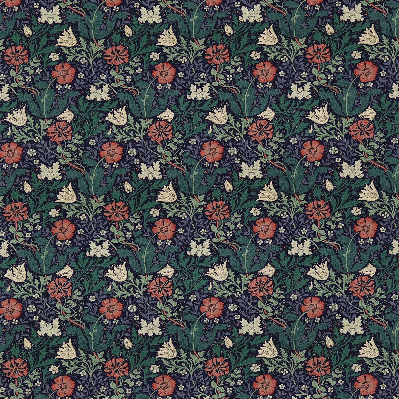 Compton Indigo/Green Fabric By Morris & Co