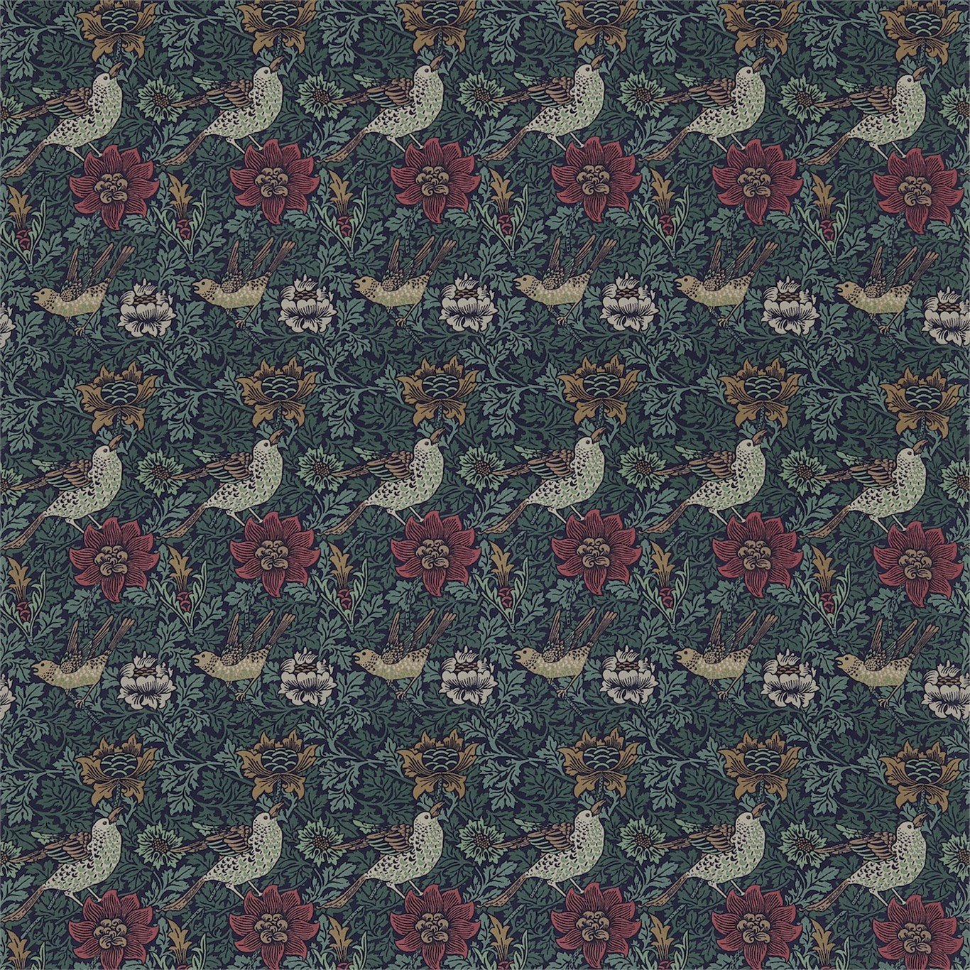 BIRD AND ANEMONE FOREST/INDIGO Fabric By Morris & Co