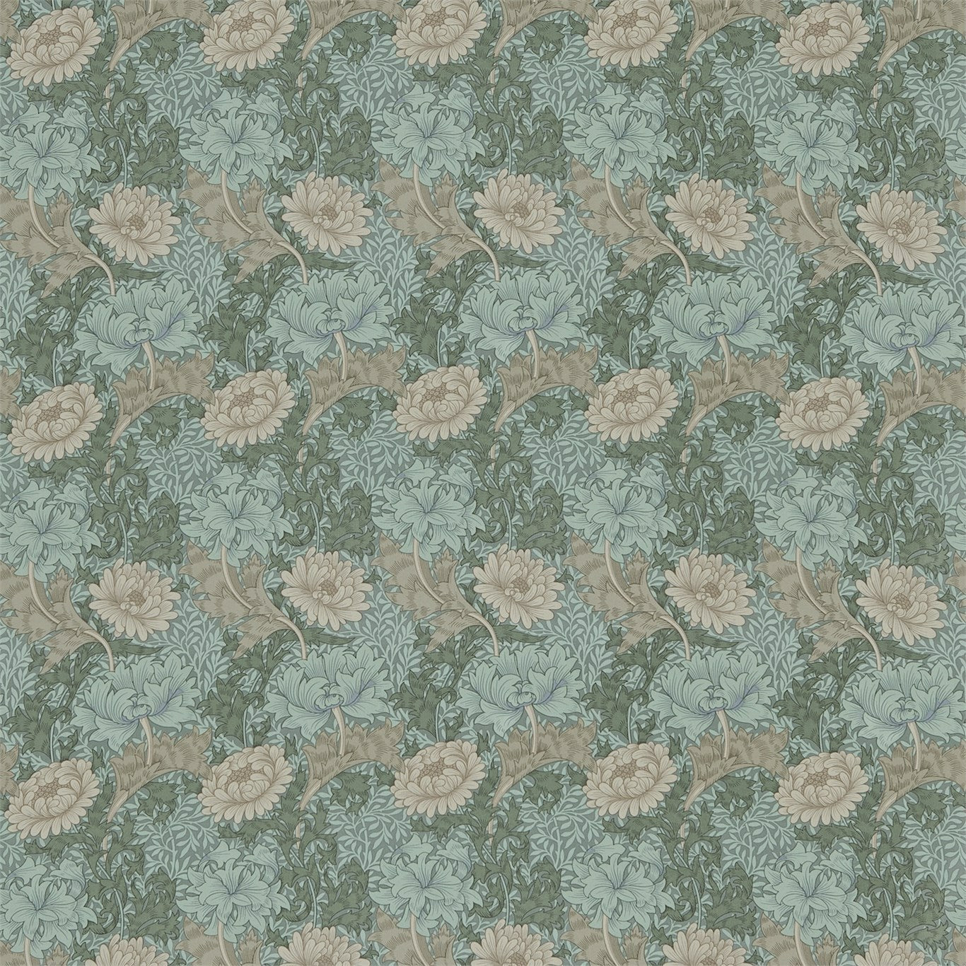 CHRYSANTHEMUM GREEN/BISCUIT Fabric By Morris & Co