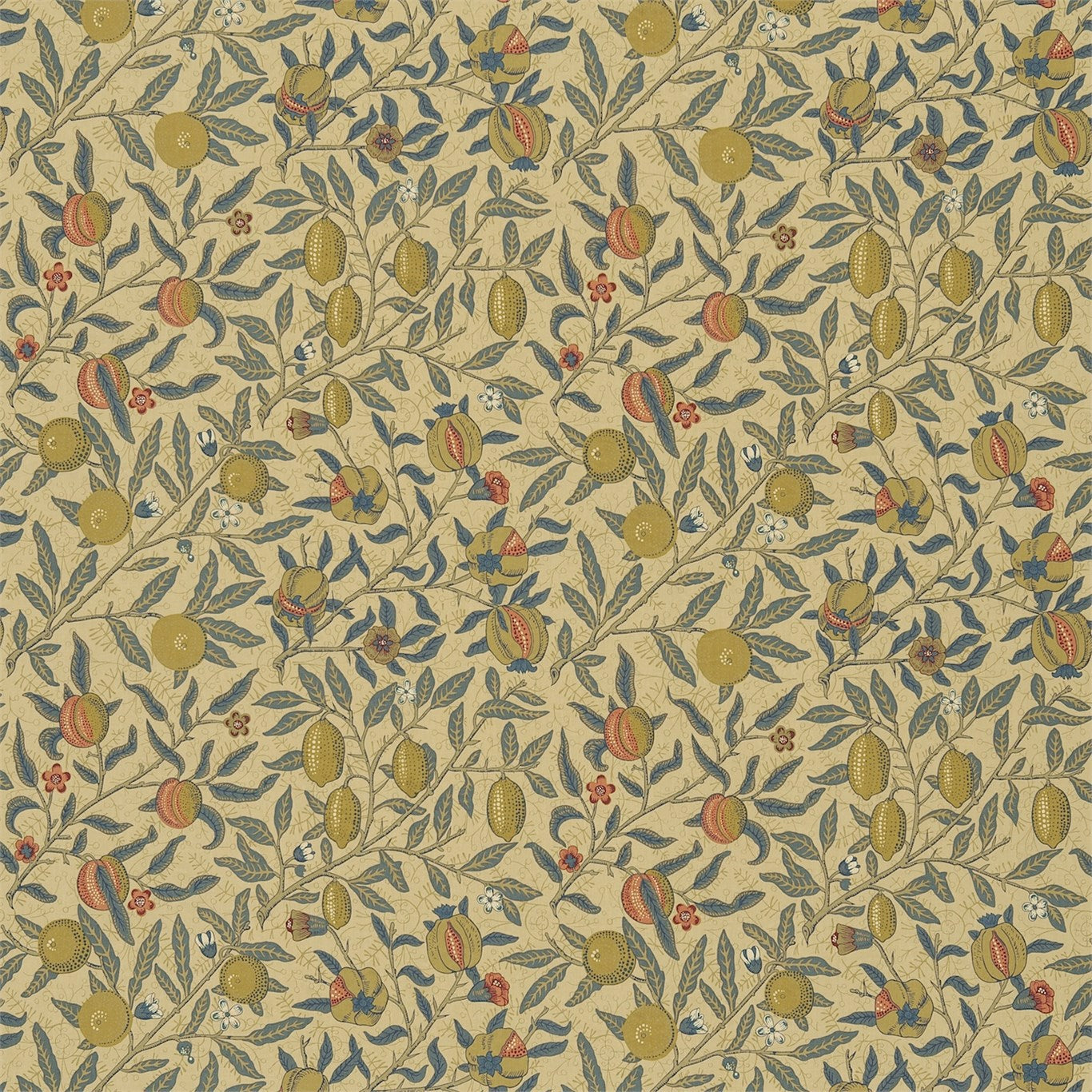 FRUIT MUSTARD/BLUE Fabric By Morris & Co