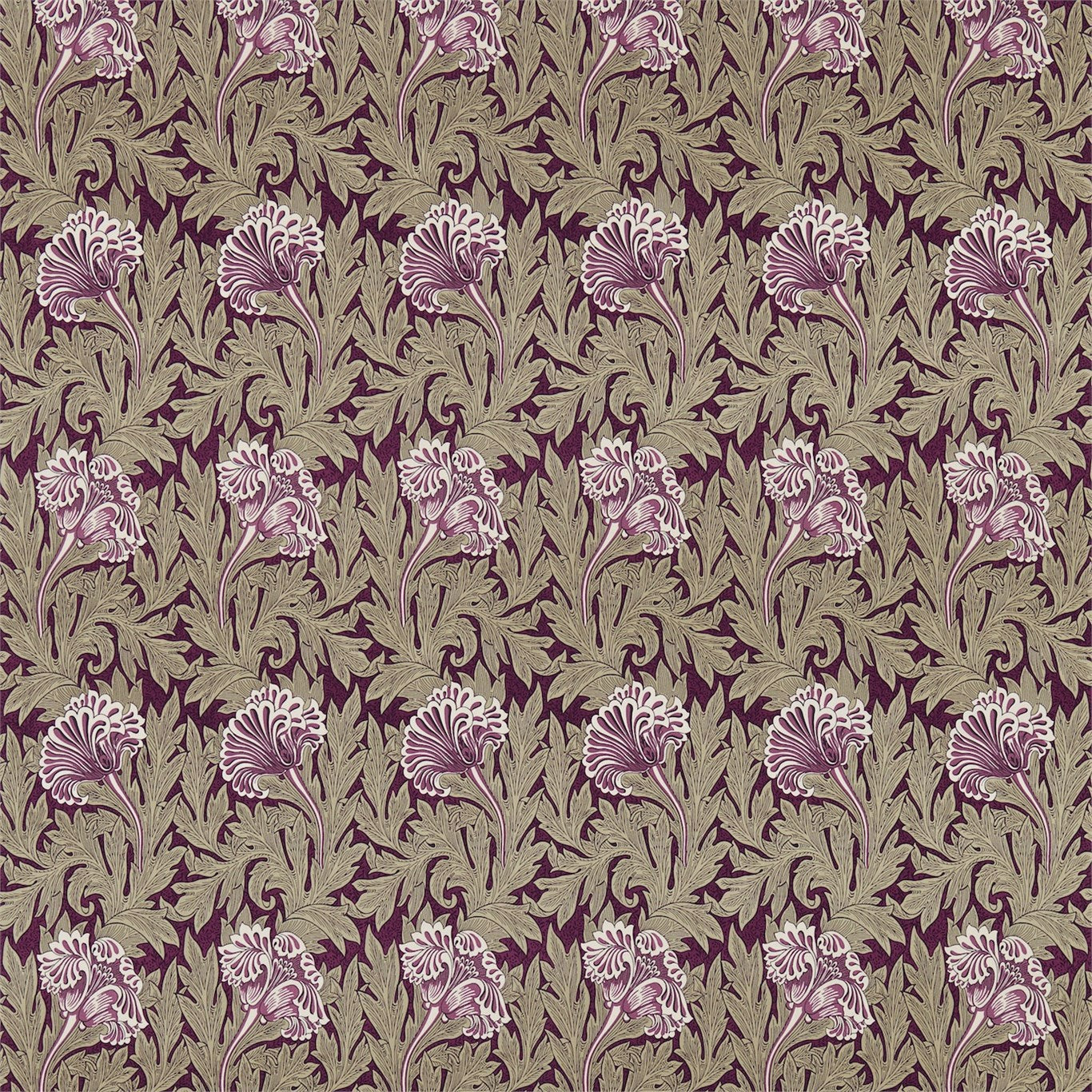 Tulip Heather/Olive Fabric By Morris & Co