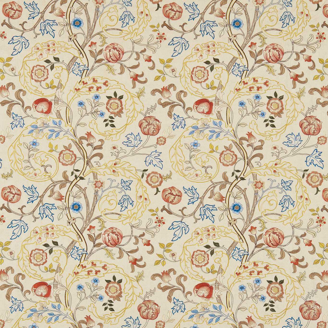 Mary Isobel Emb 230340 Russet/Olive Fabric By Morris & Co