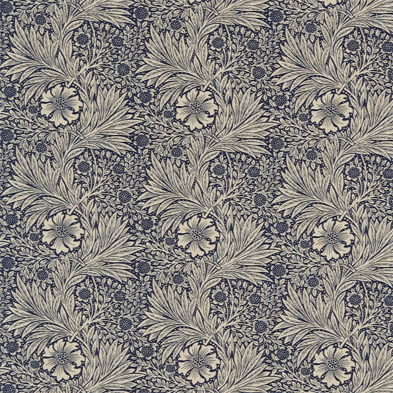 Marigold 220320 Indigo/Linen Fabric By Morris & Co