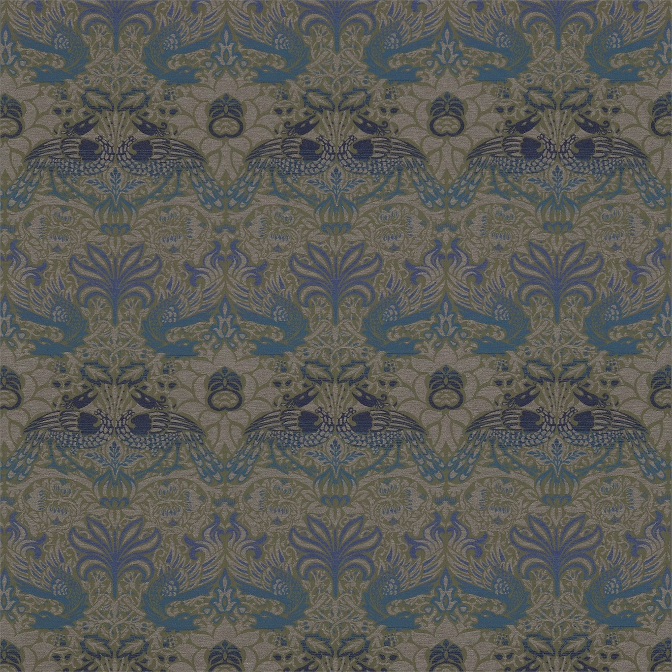 Peacock and Dragon 230302 Moss/Prussian Blue Fabric By Morris & Co