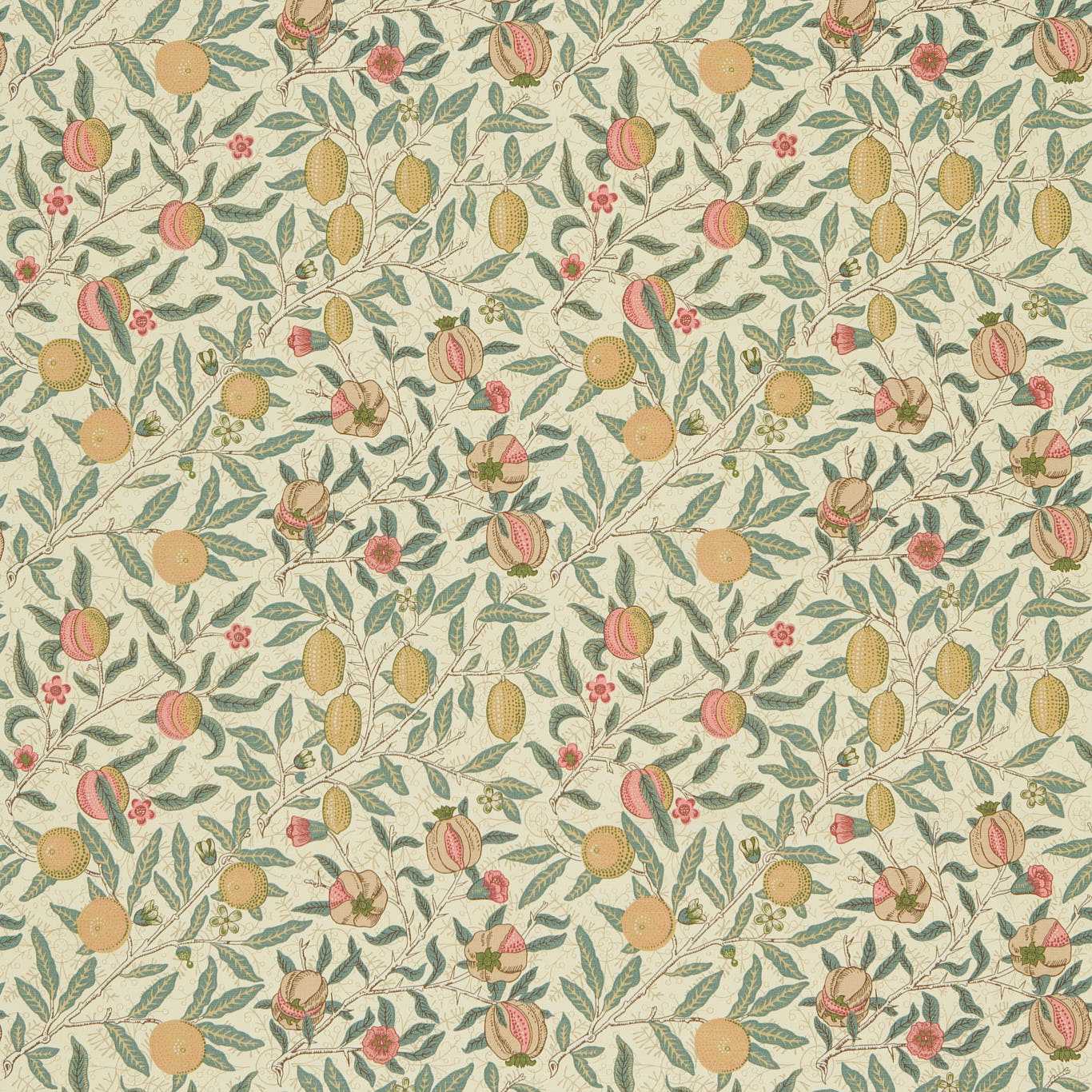 Fruit Cream/Teal Fabric By Morris & Co