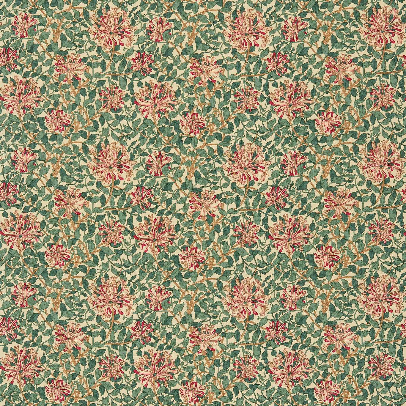 Honeysuckle Cream/Wine Fabric By Morris & Co