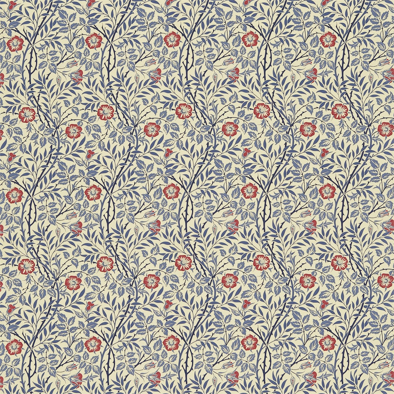 Sweet Briar DMFPSW205 Indigo/Red Fabric By Morris & Co