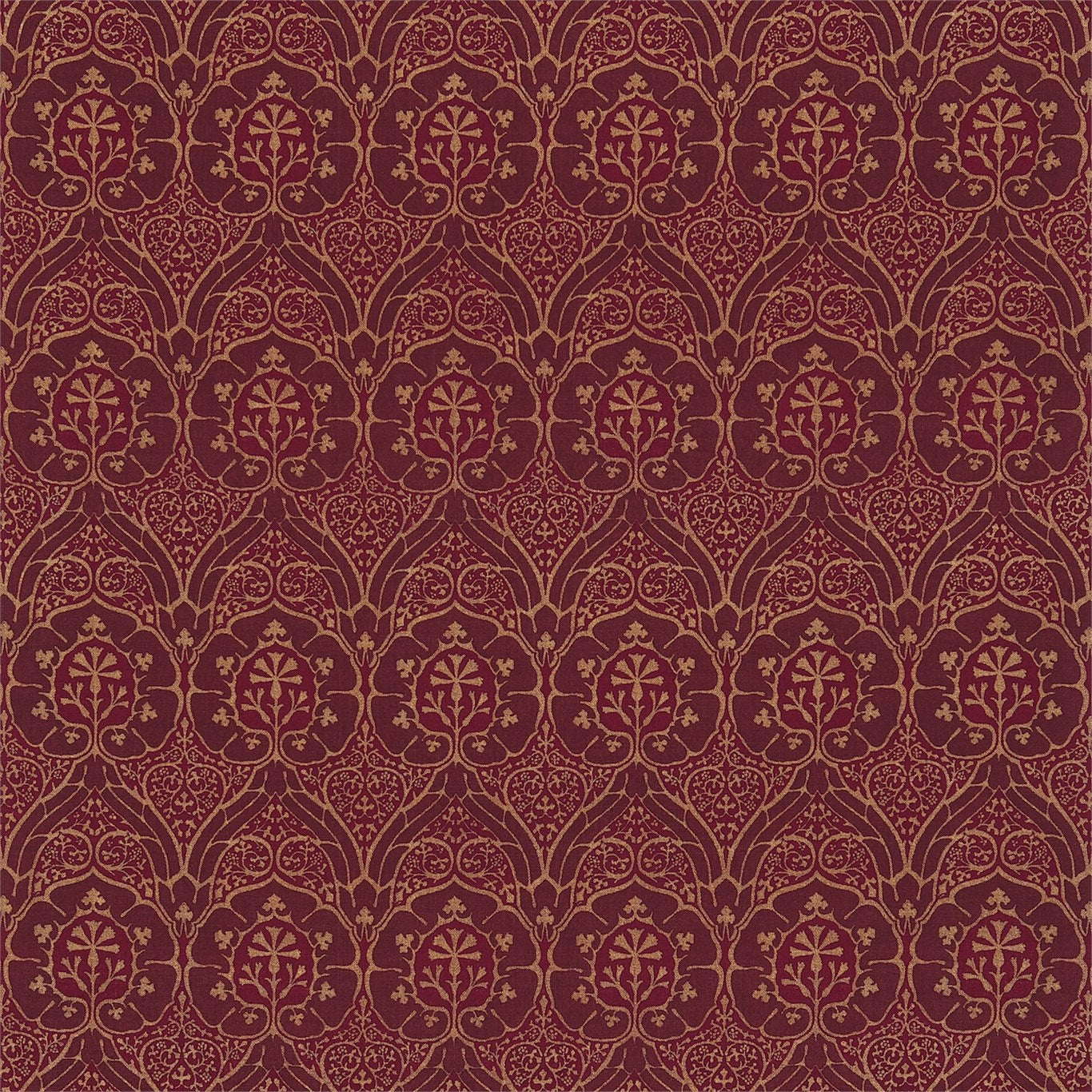 Voysey DMFPVO202 Red Fabric By Morris & Co