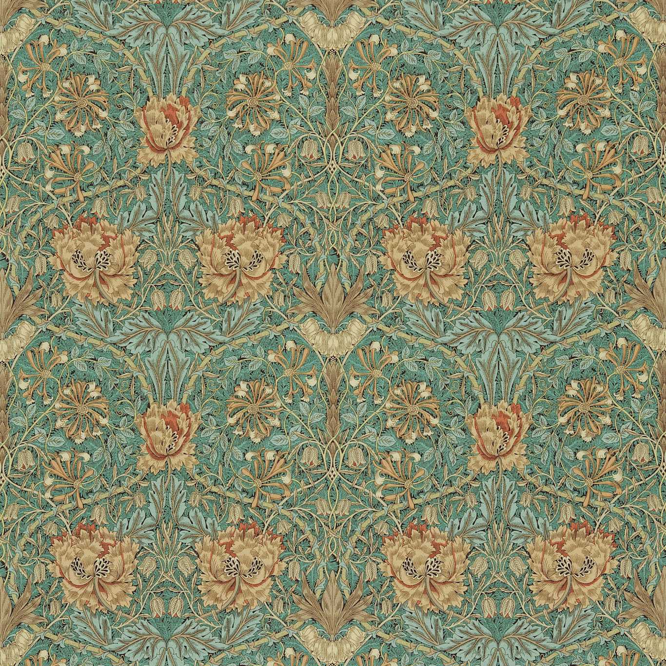 Honeysuckle and Tulip Privet/Honeycombe Fabric By Morris & Co