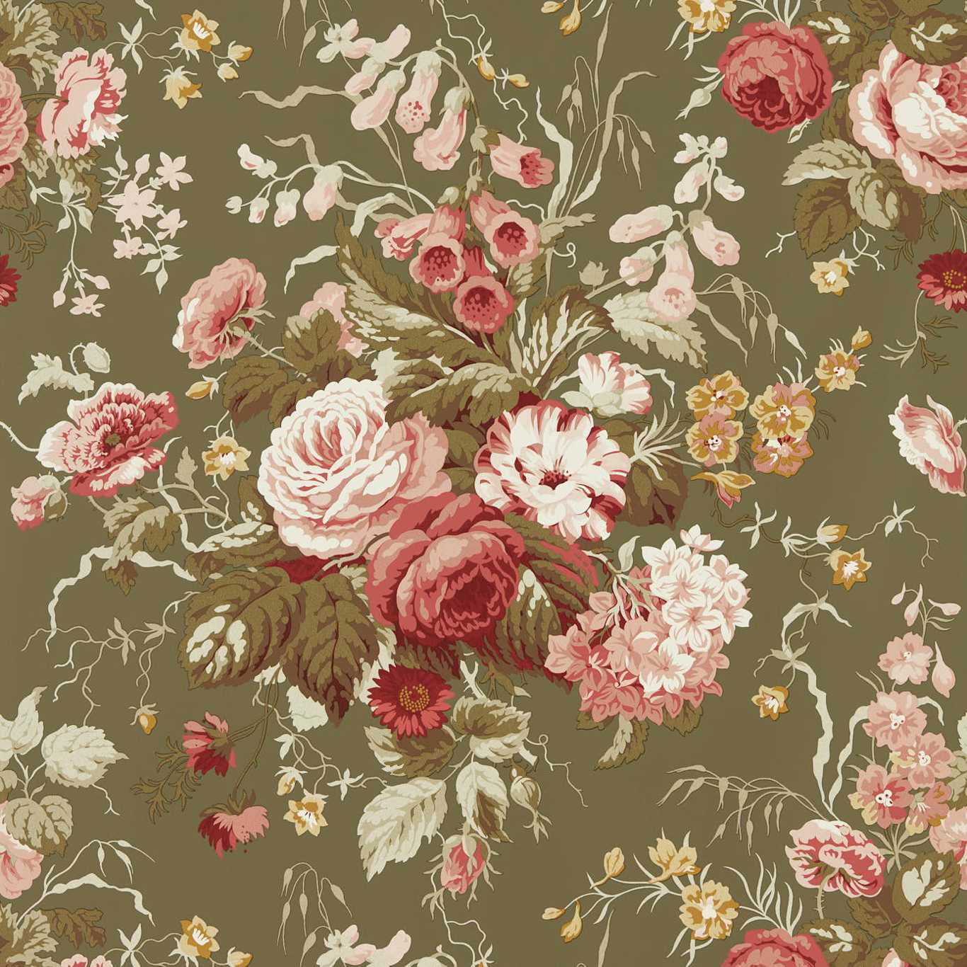 Stapleton Park Olive/Bengal Red Wallpaper DOSW217046 by Sanderson