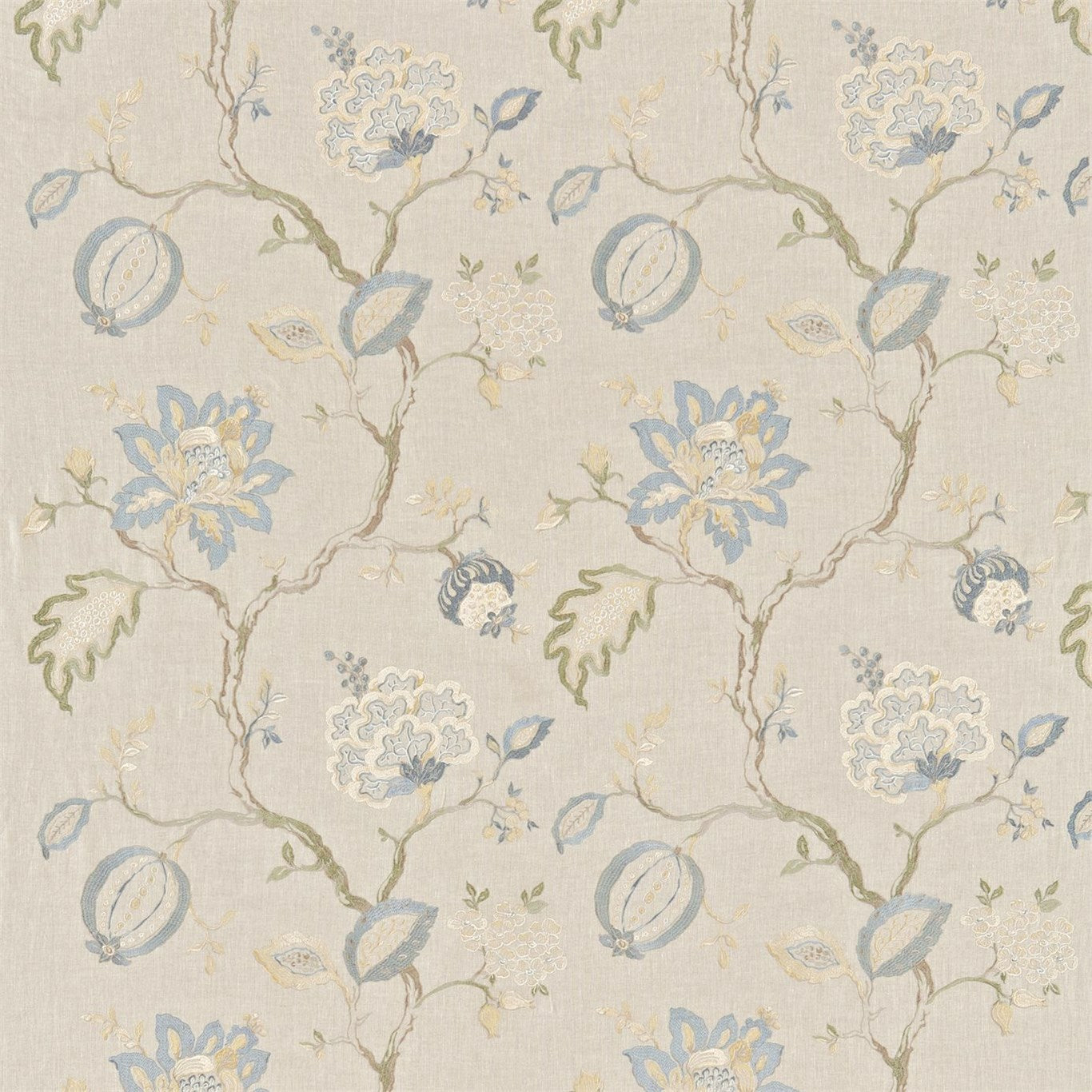 Hadham Emb 232094 Cornflower Blue/Linen Fabric By Sanderson