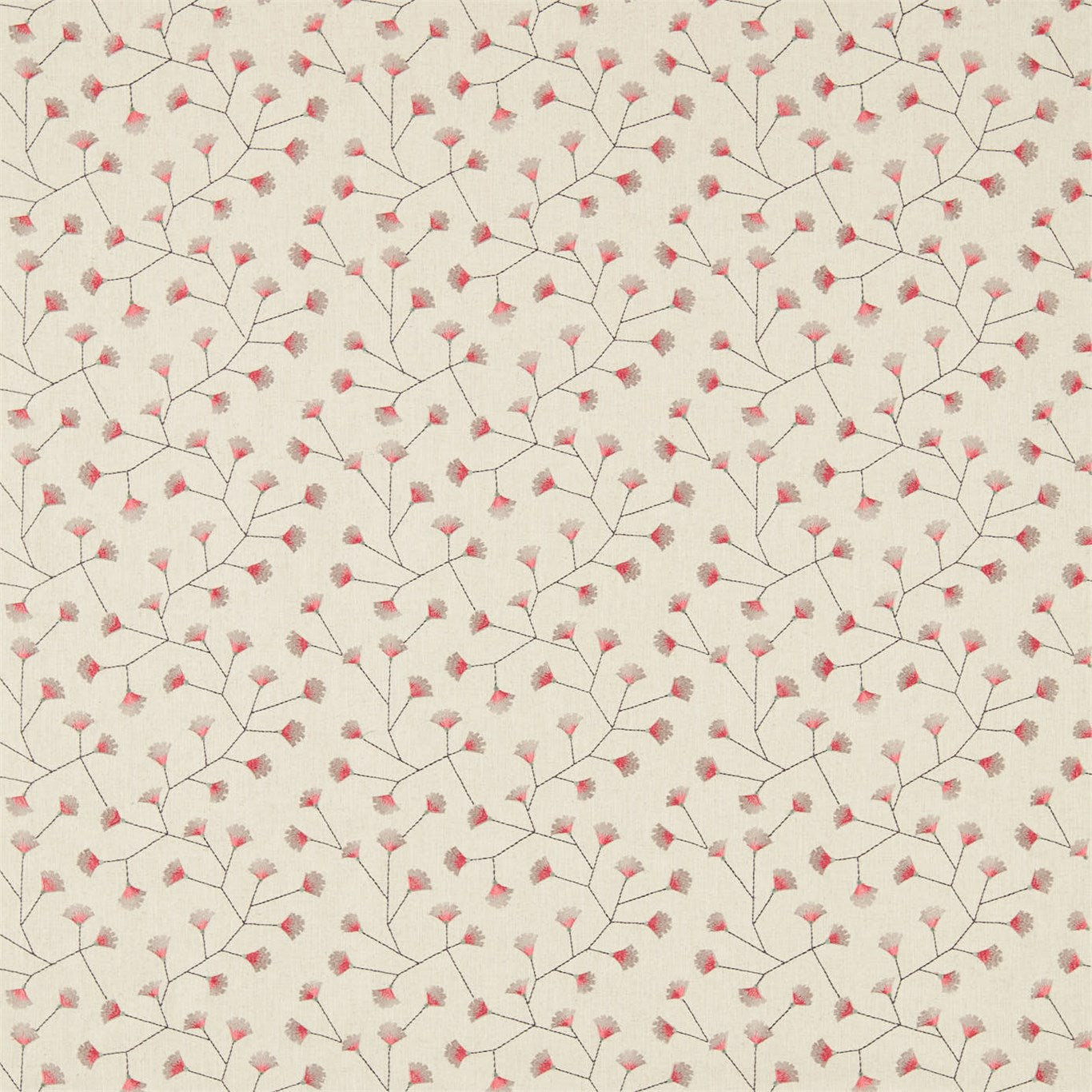 Gingko Trail Coral/Celadon Fabric By Sanderson