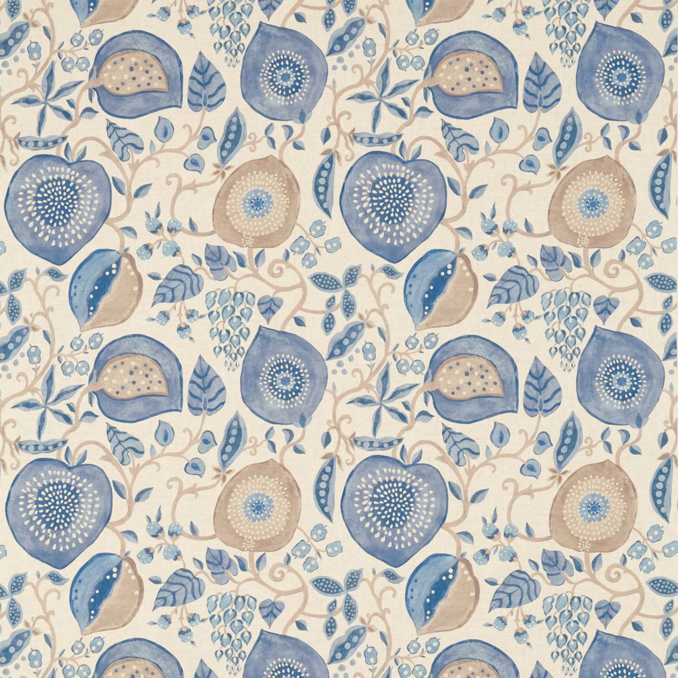 Peas and Pods Indigo/Linen Fabric By Sanderson