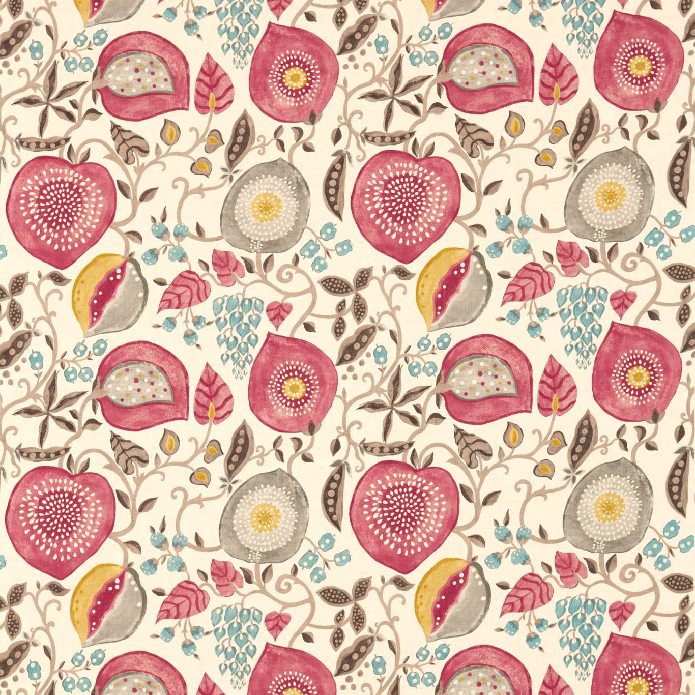 Peas and Pods Cherry/Linen Fabric By Sanderson