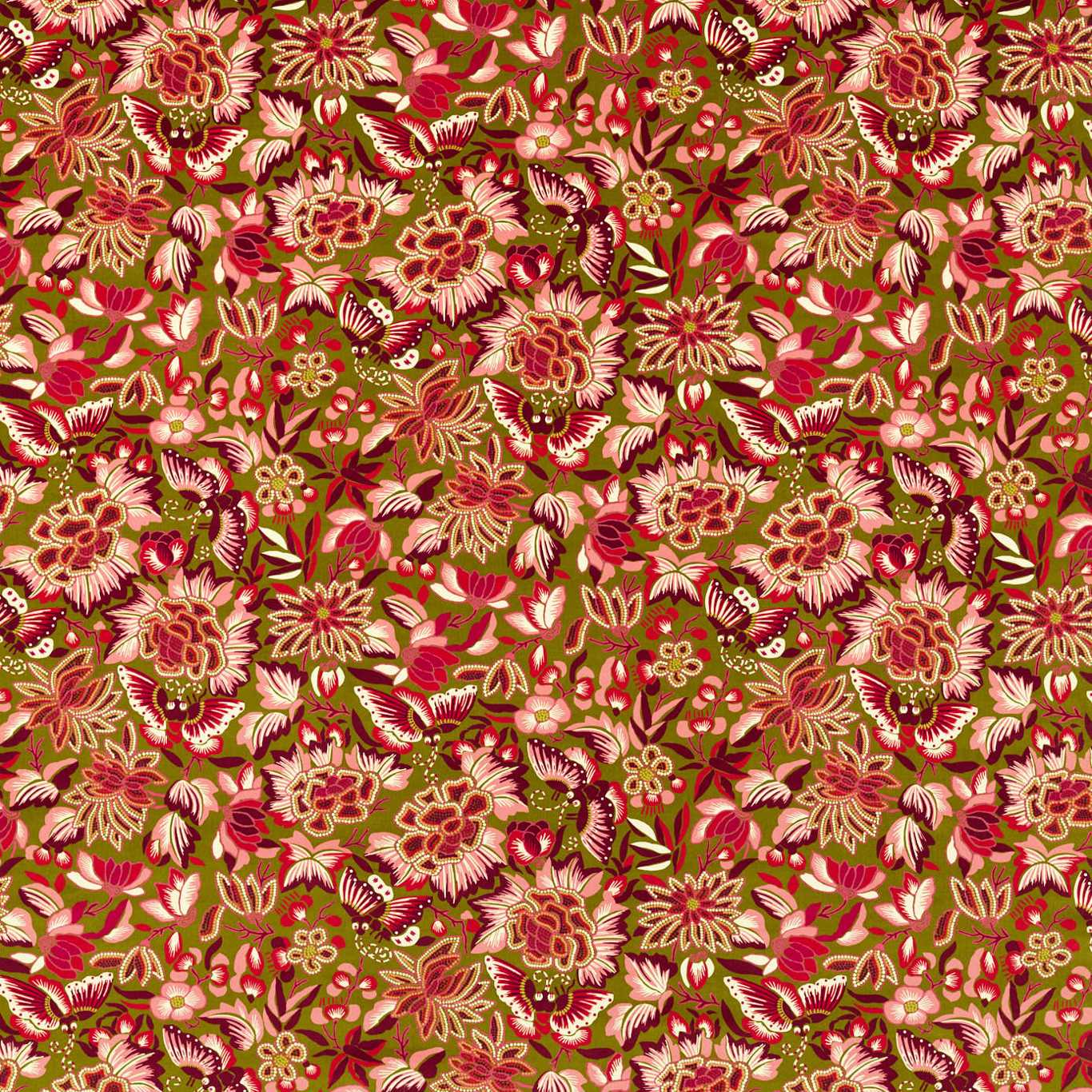 Amara Butterfly Olive /Lotus Pink Fabric By Sanderson