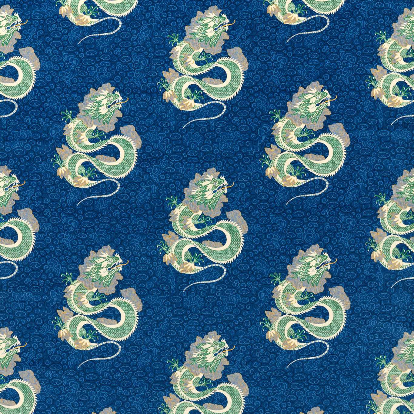 Water Dragon Emperor Blue/Emerald Fabric By Sanderson