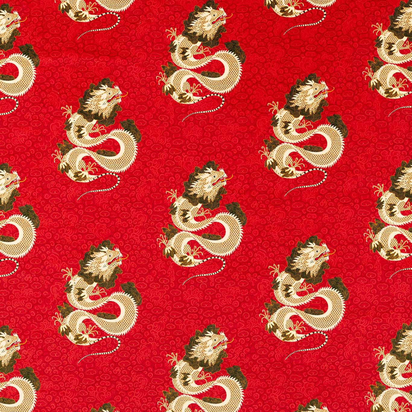 Water Dragon Cinnabar Red Fabric By Sanderson