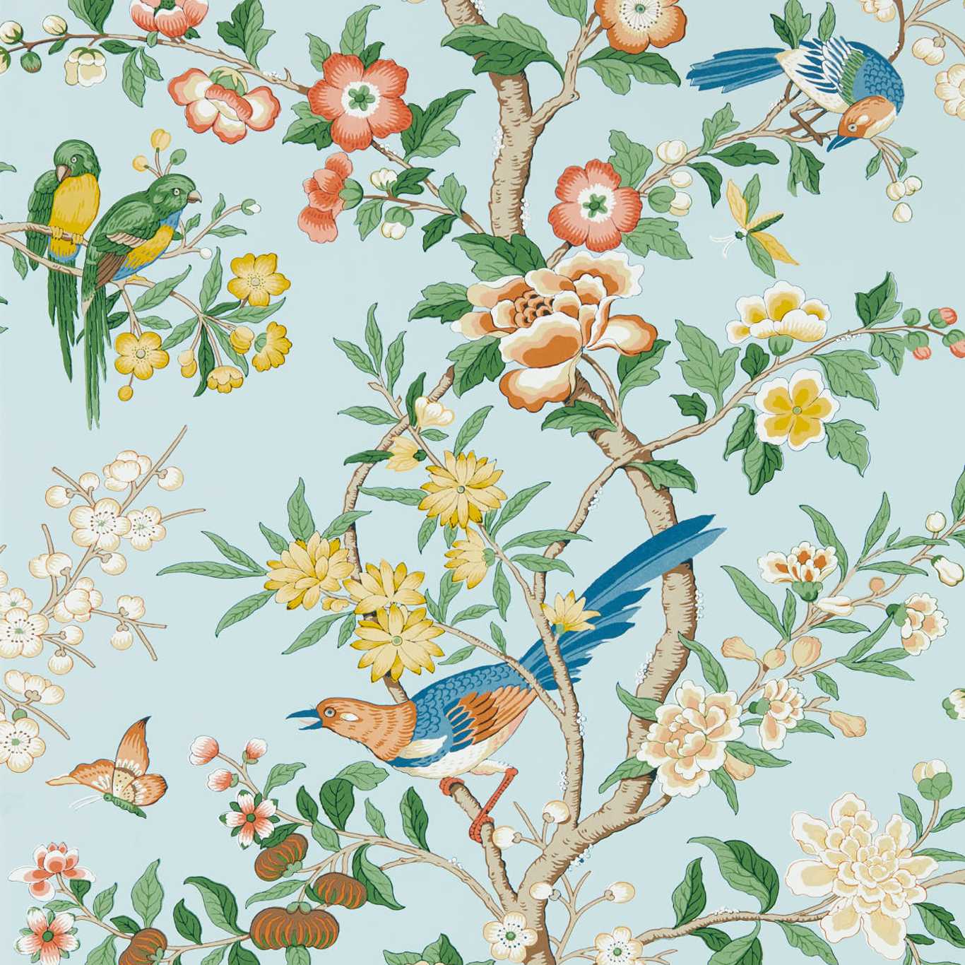 Chinoiserie Hall Dawn Blue/Persimmon Wallpaper DWAW217112 by Sanderson