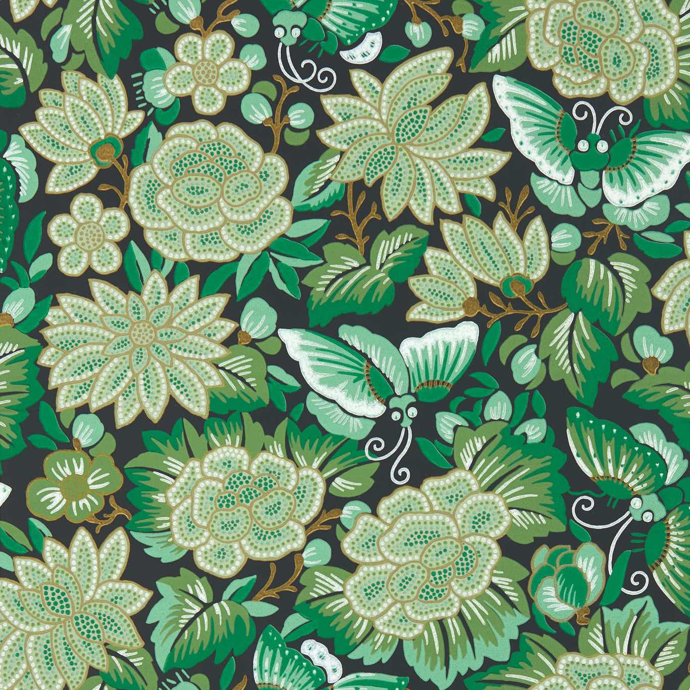 Amara Butterfly Emerald/Ink Black Wallpaper DWAW217117 by Sanderson