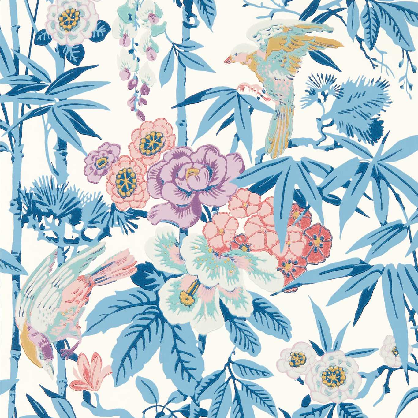 Bamboo & Birds China Blue /Lotus Pink Wallpaper DWAW217129 by Sanderson