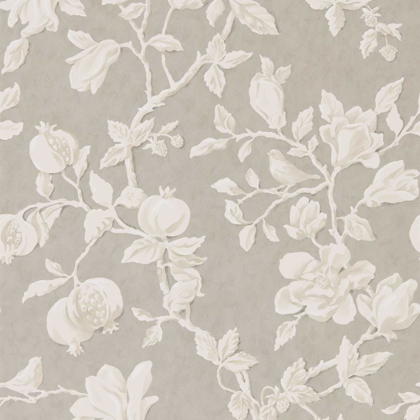 Magnolia & Pomegranate Silver/Linen Wallpaper DWOW215722 by Sanderson