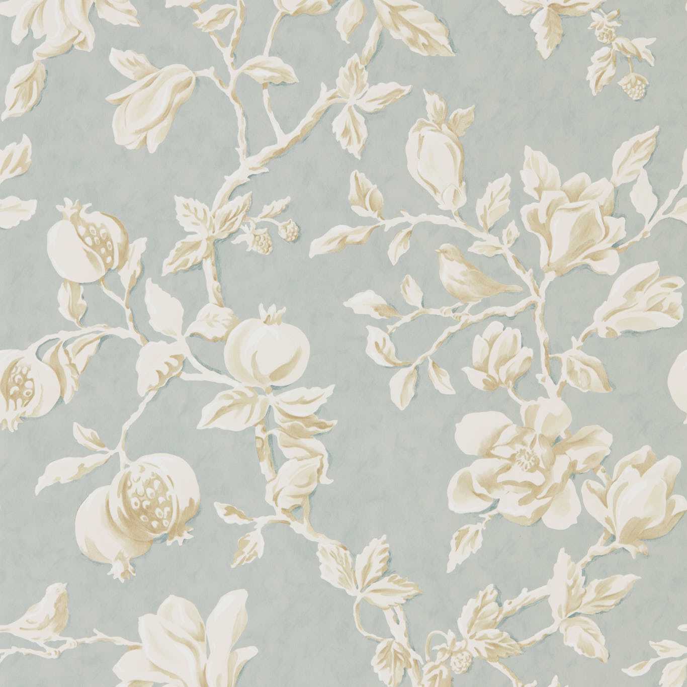 Magnolia & Pomegranate Grey Blue/Parchment Wallpaper DWOW215724 by Sanderson