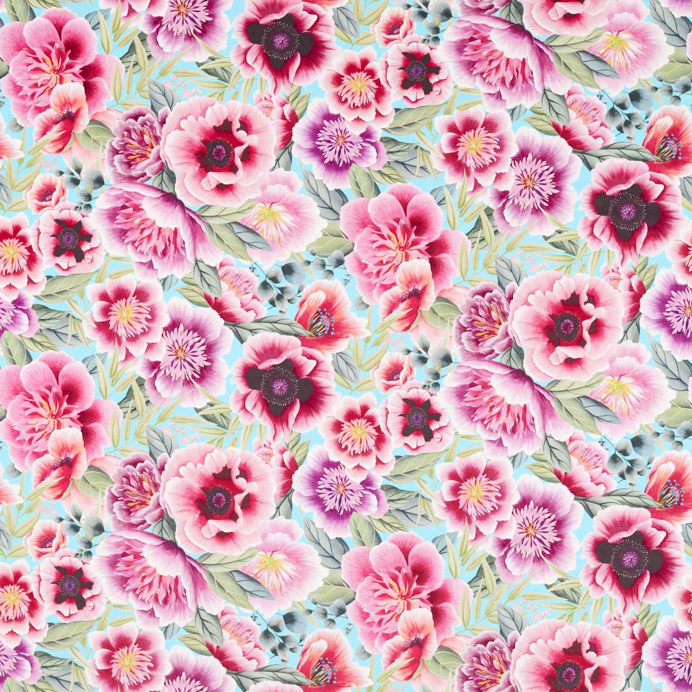 Marsha Aqua/Peony/Magenta Fabric By Harlequin x Diane Hill