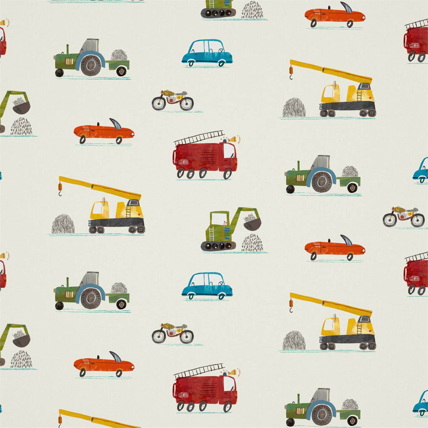 Just Keep Trucking Tomato/Marine/Gecko Fabric By Harlequin