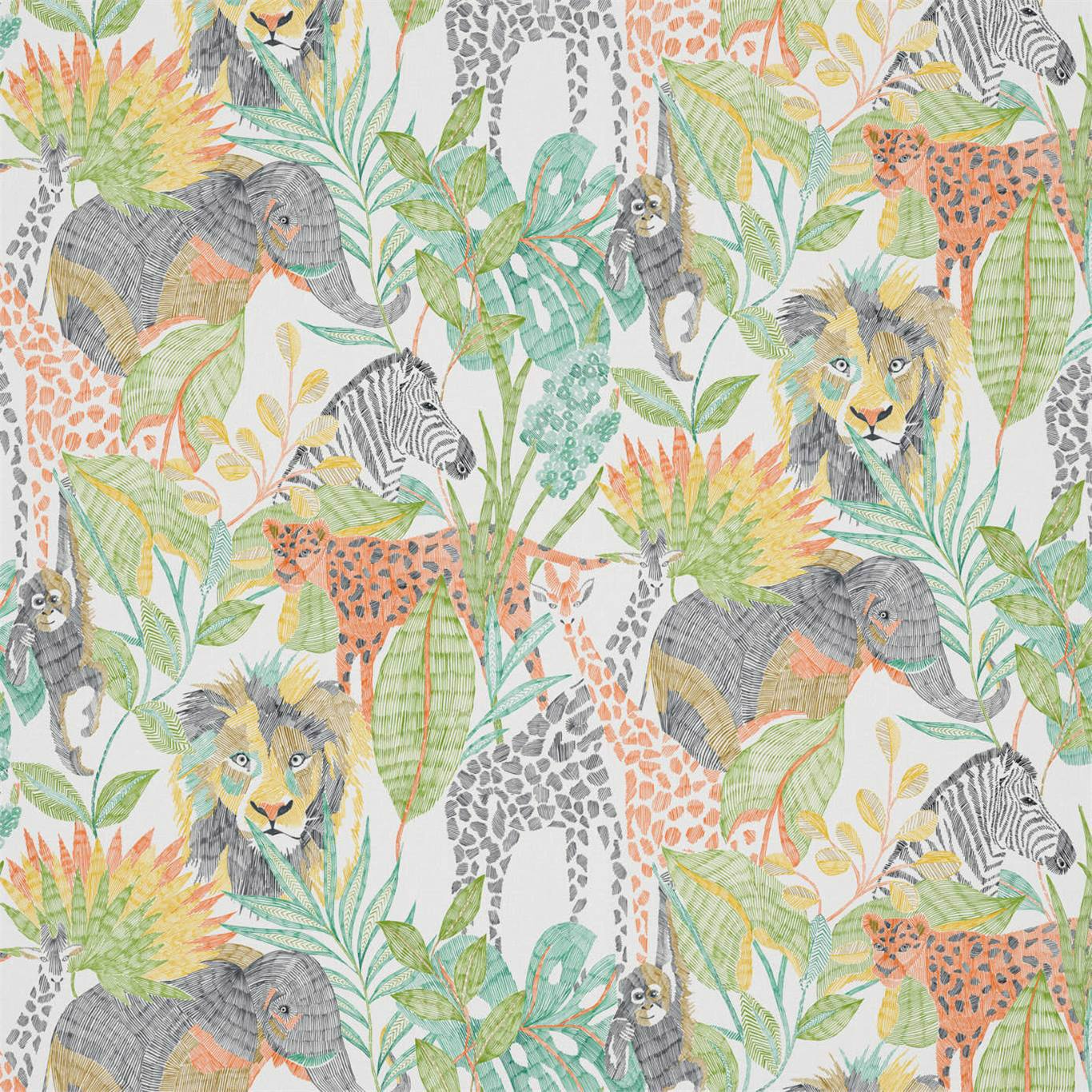 Into The Wild Mandarin/Gecko/Pineapple Fabric By Harlequin