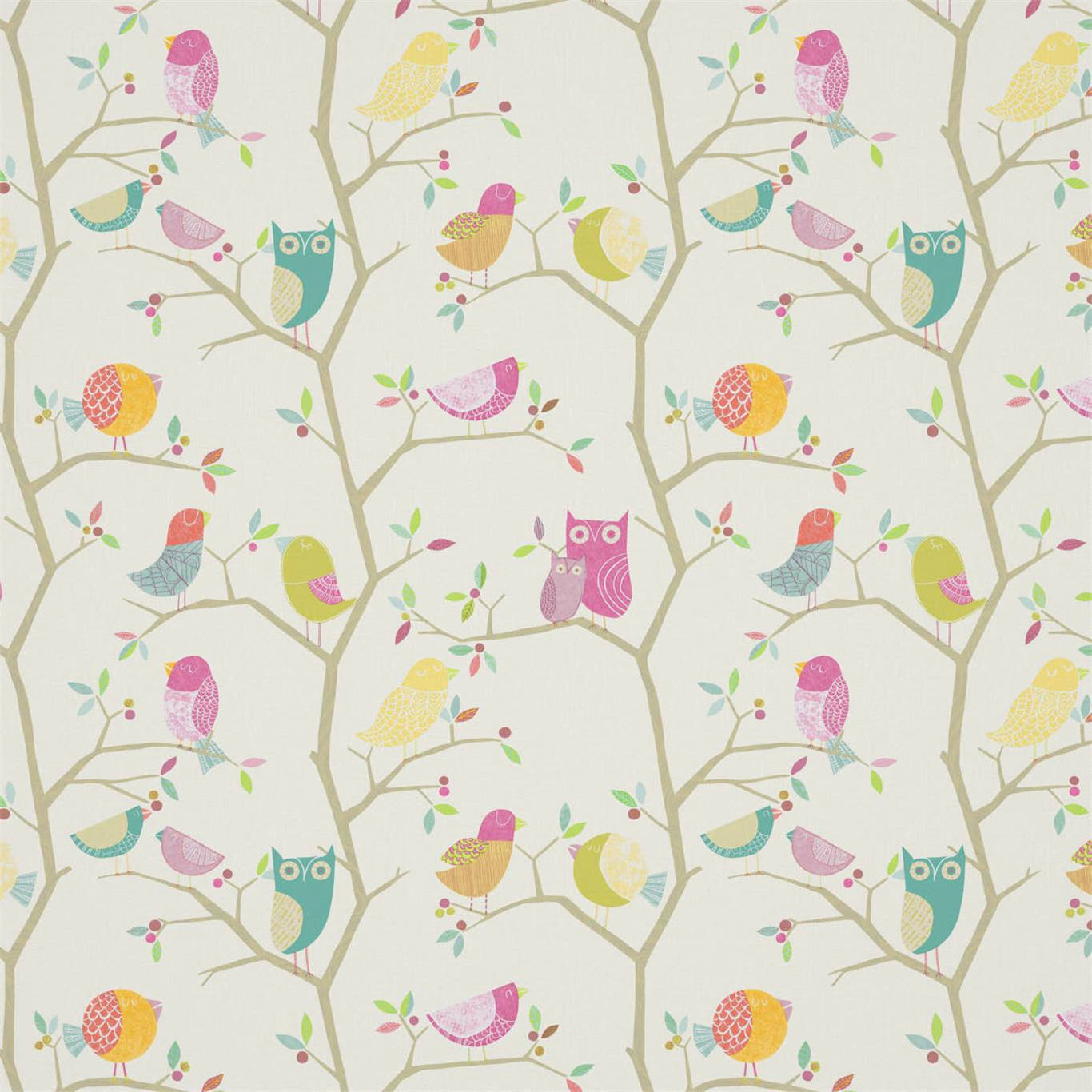 What a Hoot Fabrics 3224 What a Hoot Pink/aquamarine/lime/natural Fabric By Harlequin