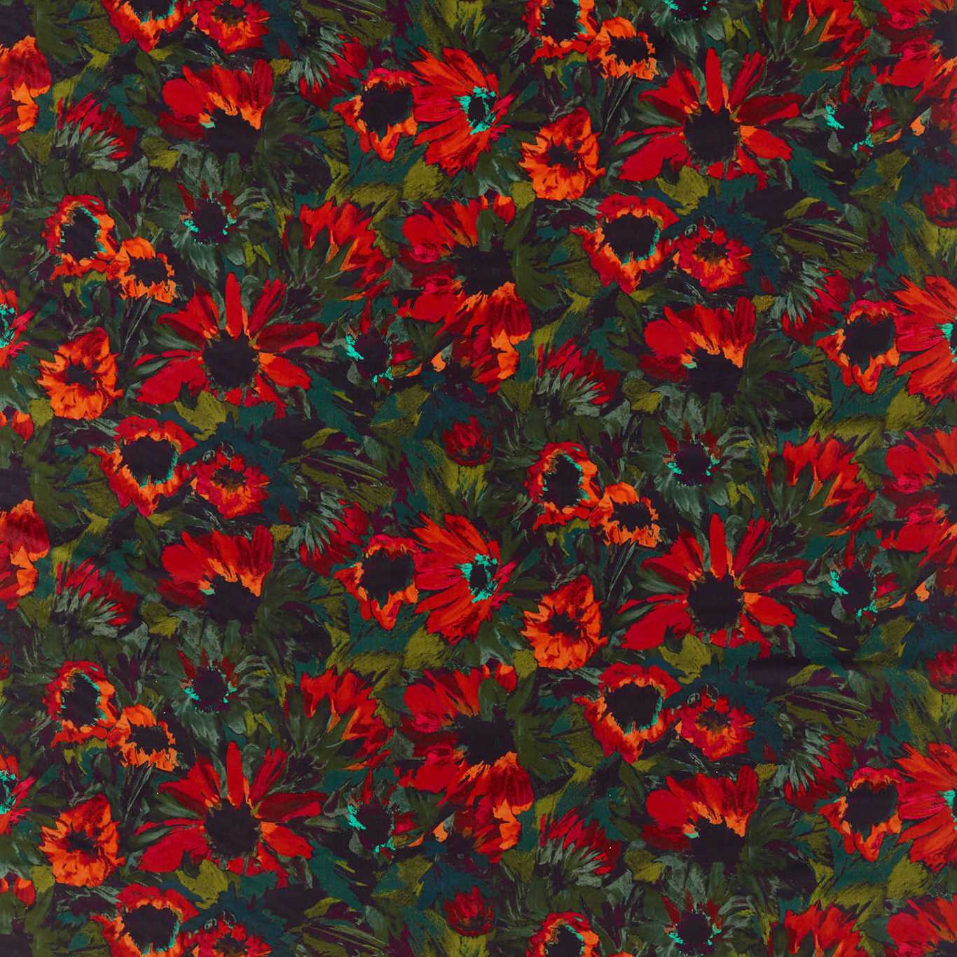 Helianthus Vermillion/Harissa/Fig Leaf Fabric By Harlequin