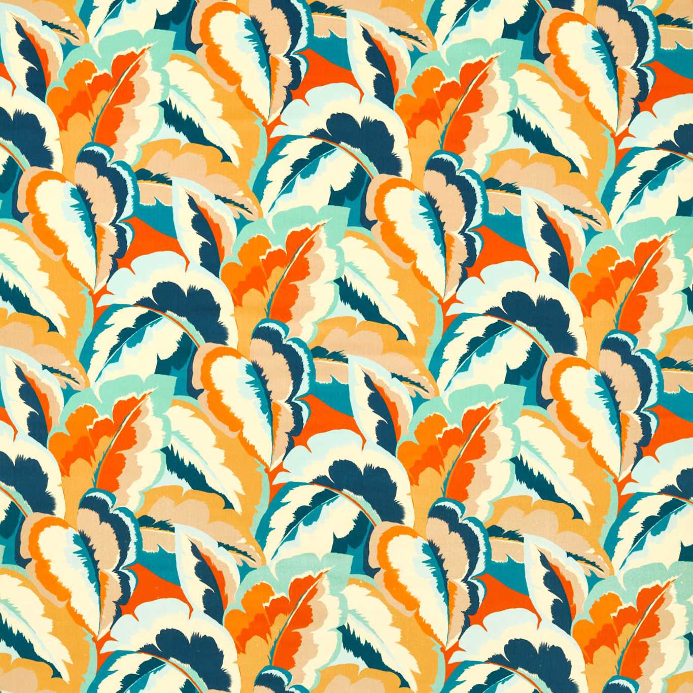 Calathea Velvet Azul/Onsen/French Ochre/Paprika Fabric By Harlequin