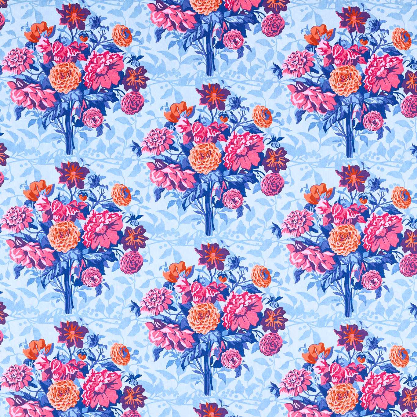 Dahlia Bunch Lapis/Carnelian/Spinel Fabric By Harlequin