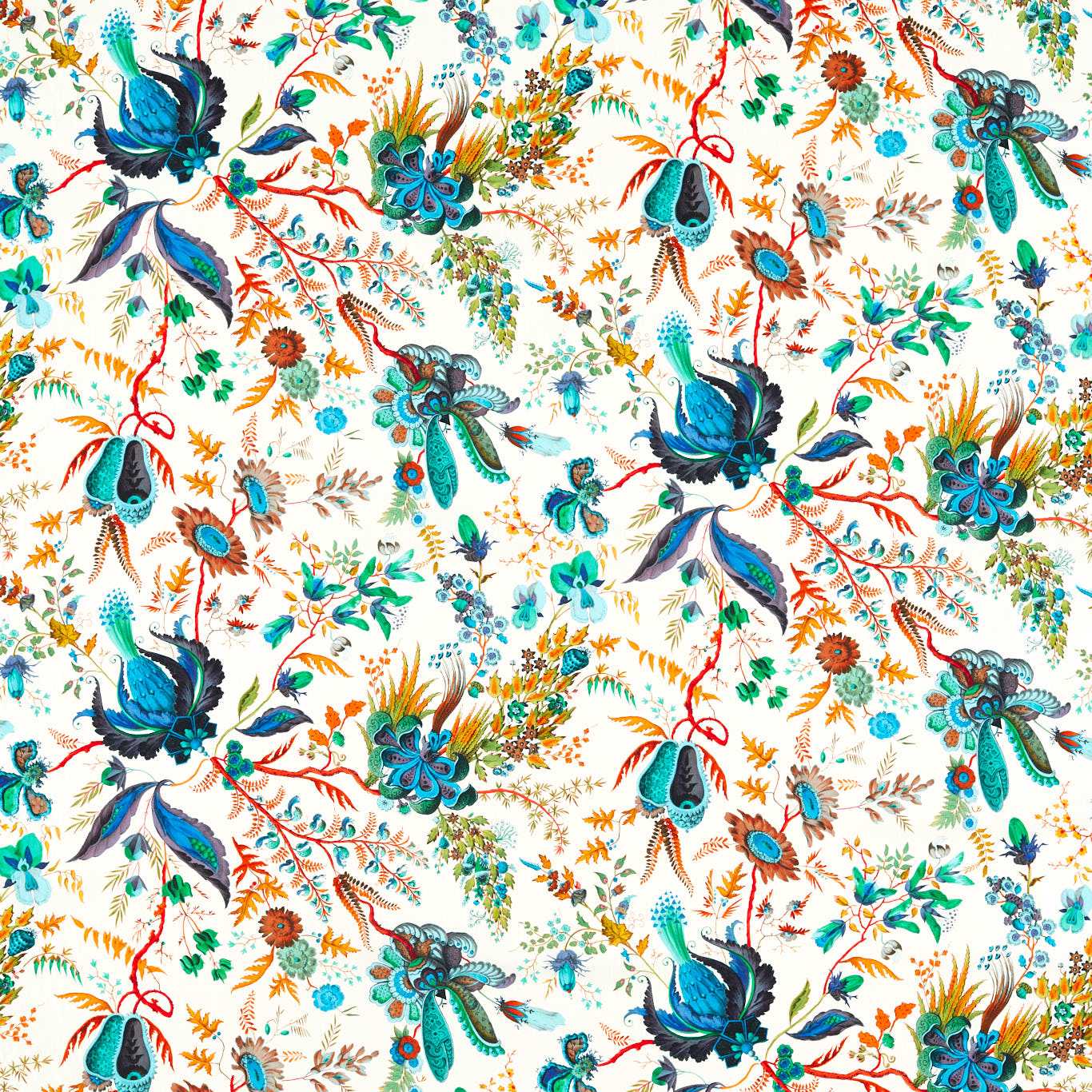 Wonderland Floral Lapis/Emerald/Carnelian Fabric By Harlequin