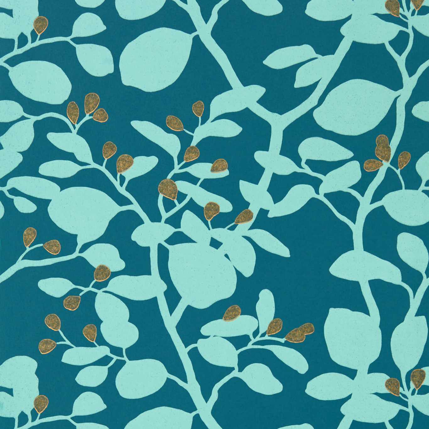 Ardisia Amazonia/Teal/ Gold Wallpaper HTEW112764 by Harlequin