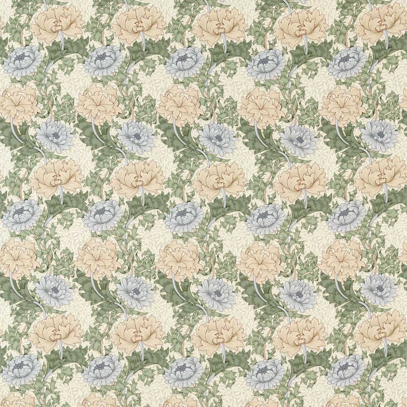 Chrysanthemum Mineral/Cream Fabric By Morris & Co