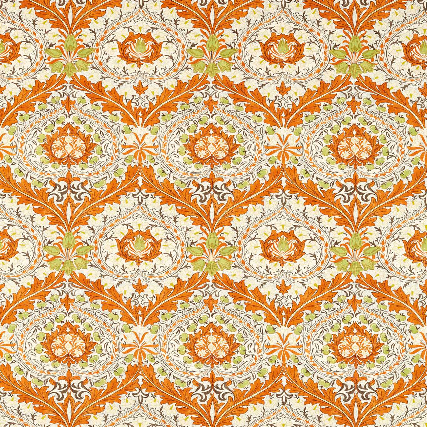 Merton Burnt Orange/Chartreuse Fabric By Morris & Co