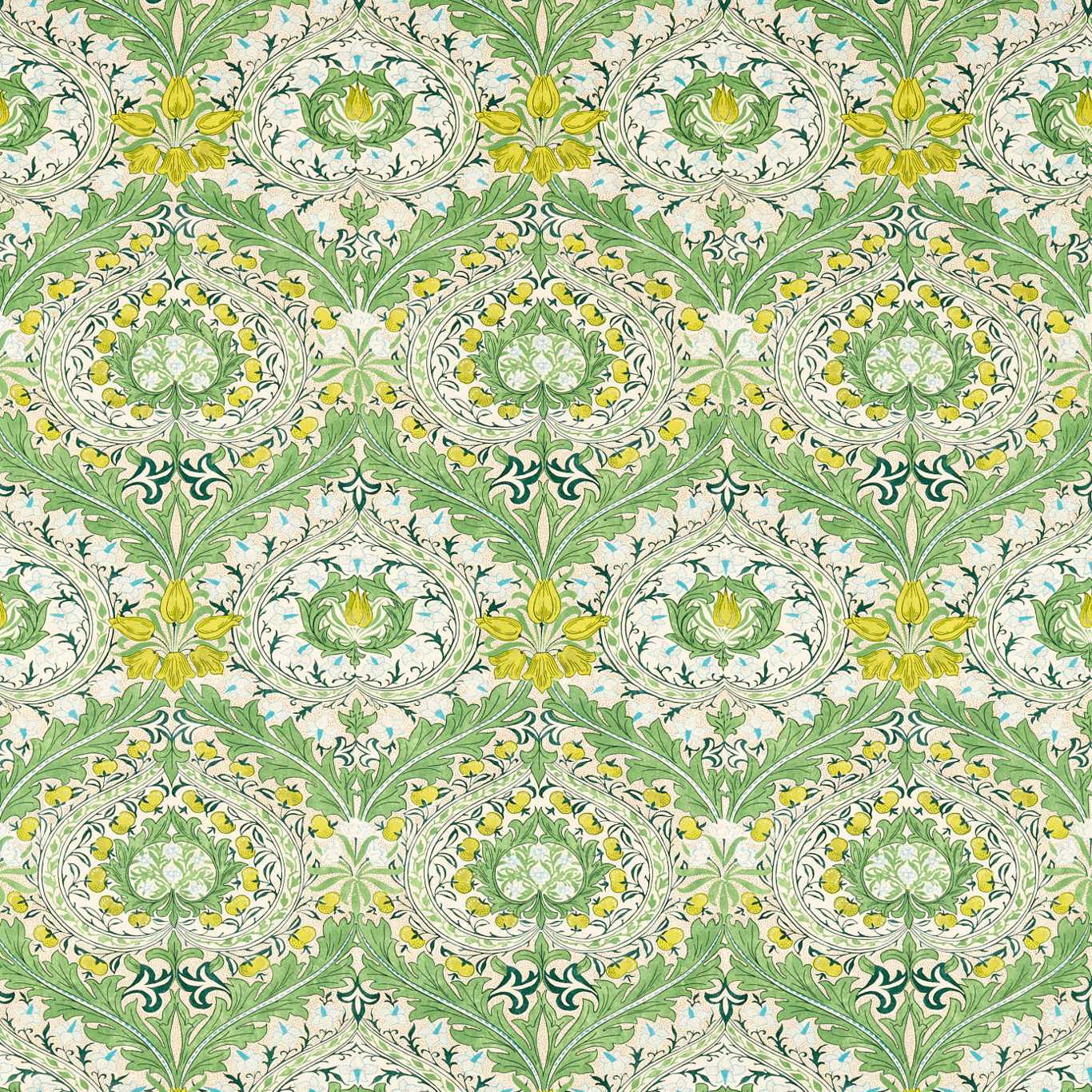 Merton Leaf Green/Sky Fabric By Morris & Co